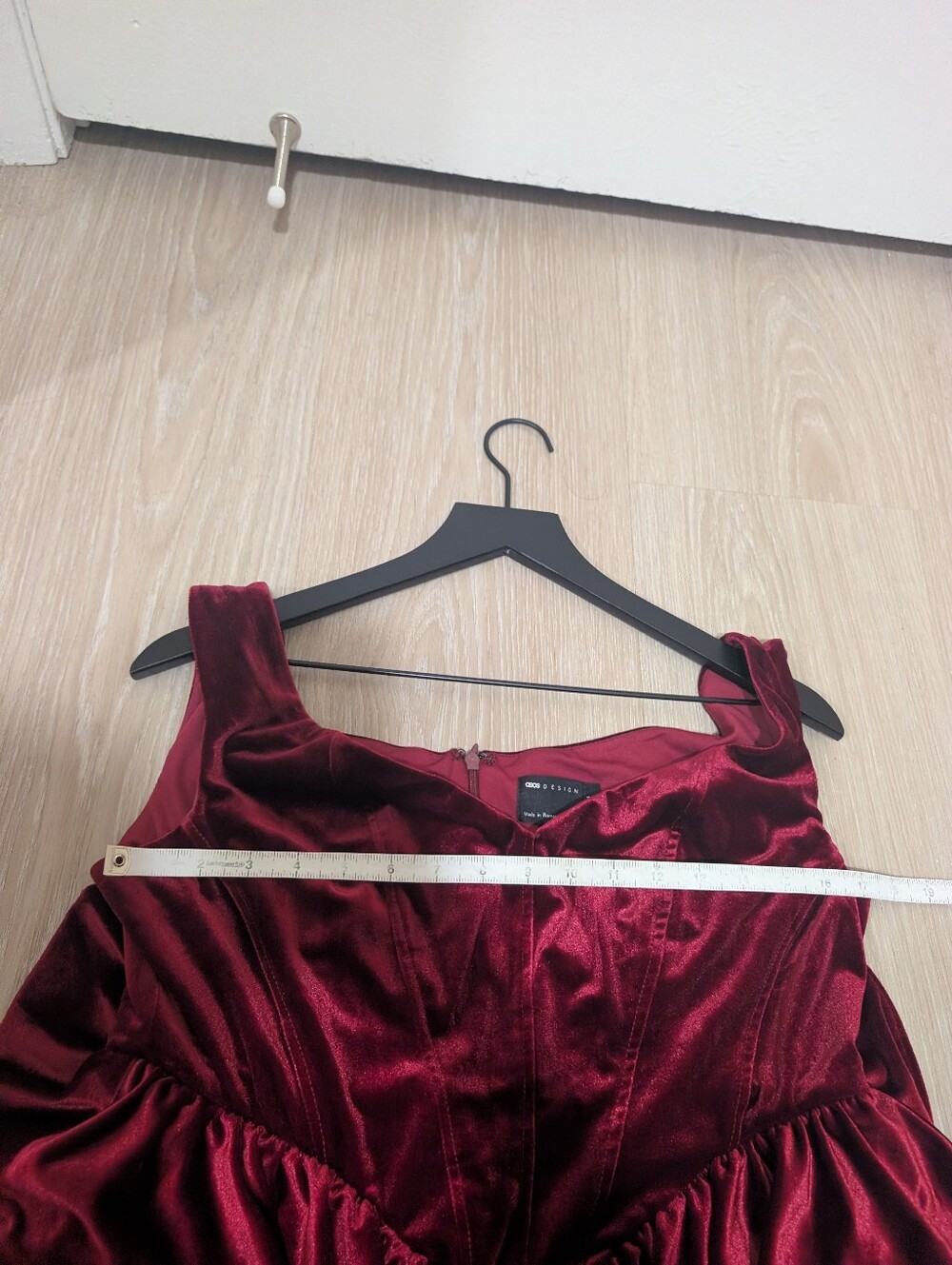 ASOS Red Velvet Peplum Ruffle Mini Dress - Picture 11 of 14